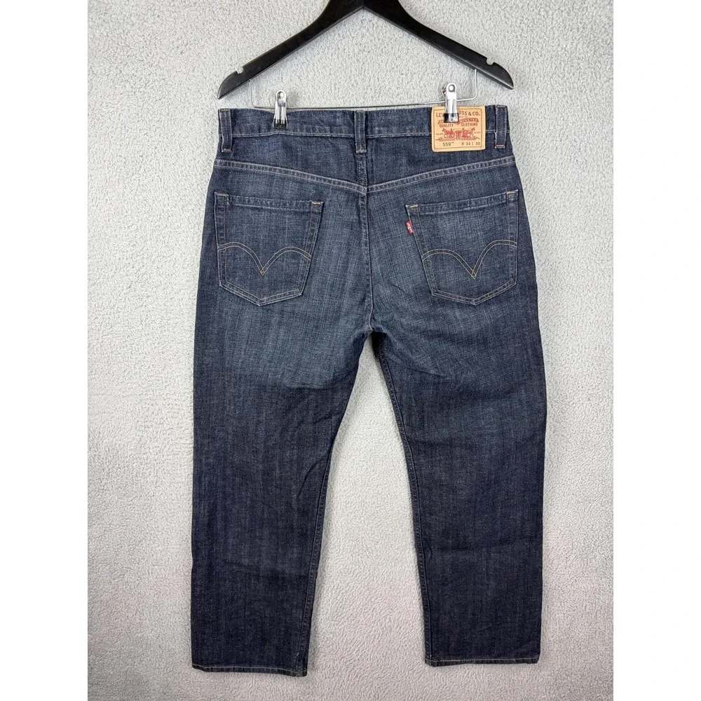 Levis 559 Jeans Mens 34x30 Blue Dark Wash Relaxed Straight Stretch Denim Men